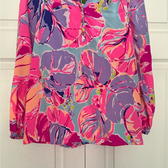 {Lilly Pulitzer} Elsa Silk Long Sleeve Blouse in Multi Jam Out - Size XS - NWT - Picture 3 of 11